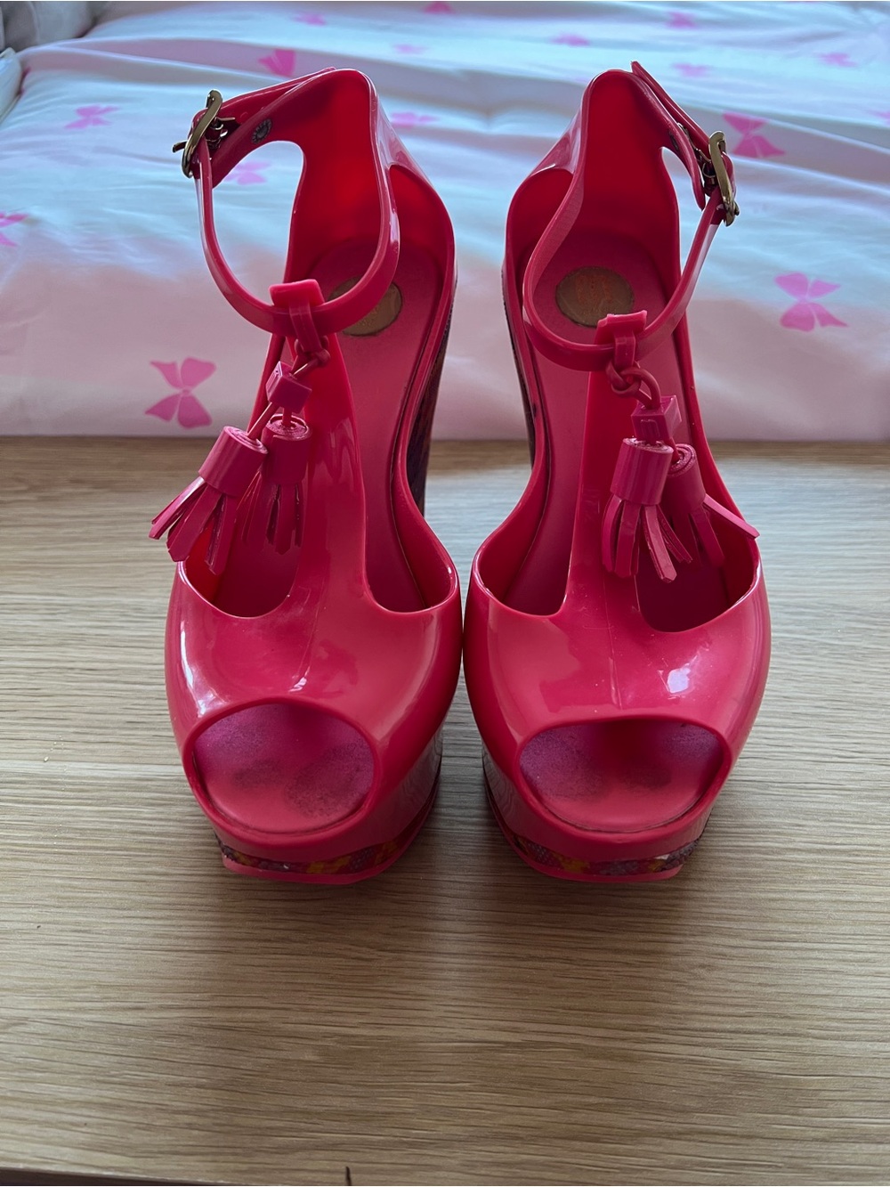 Melissa Hot Pink Peep-Toe Platform Wedges Sandals US Size 5